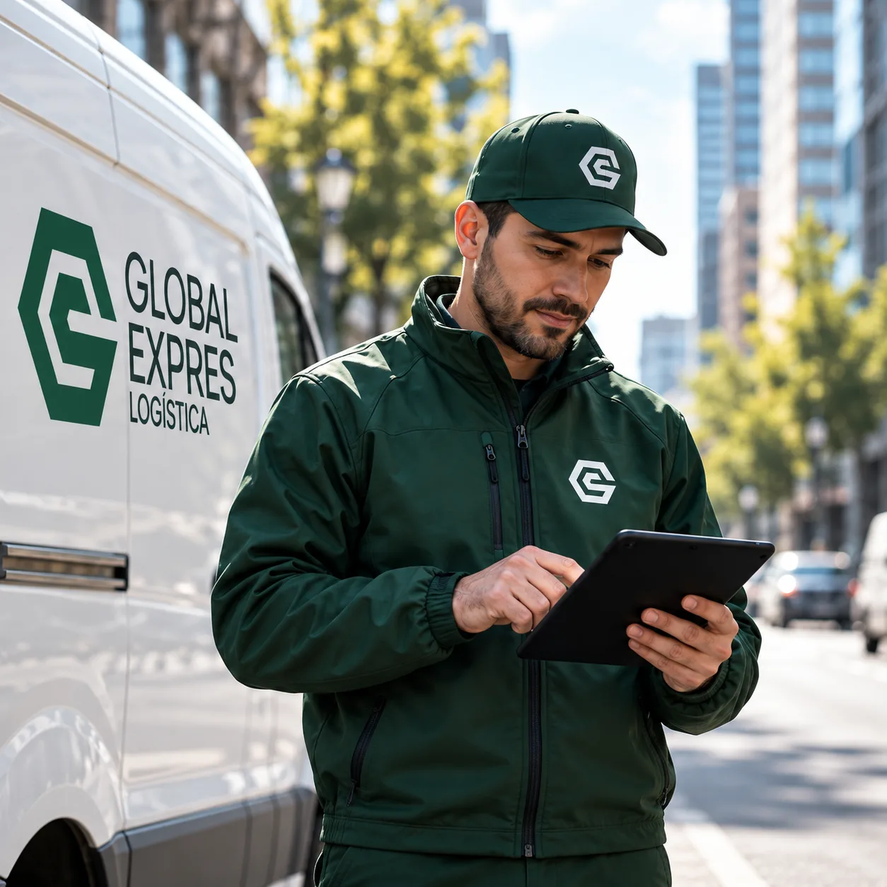 Operador GEX con tablet junto al furgón